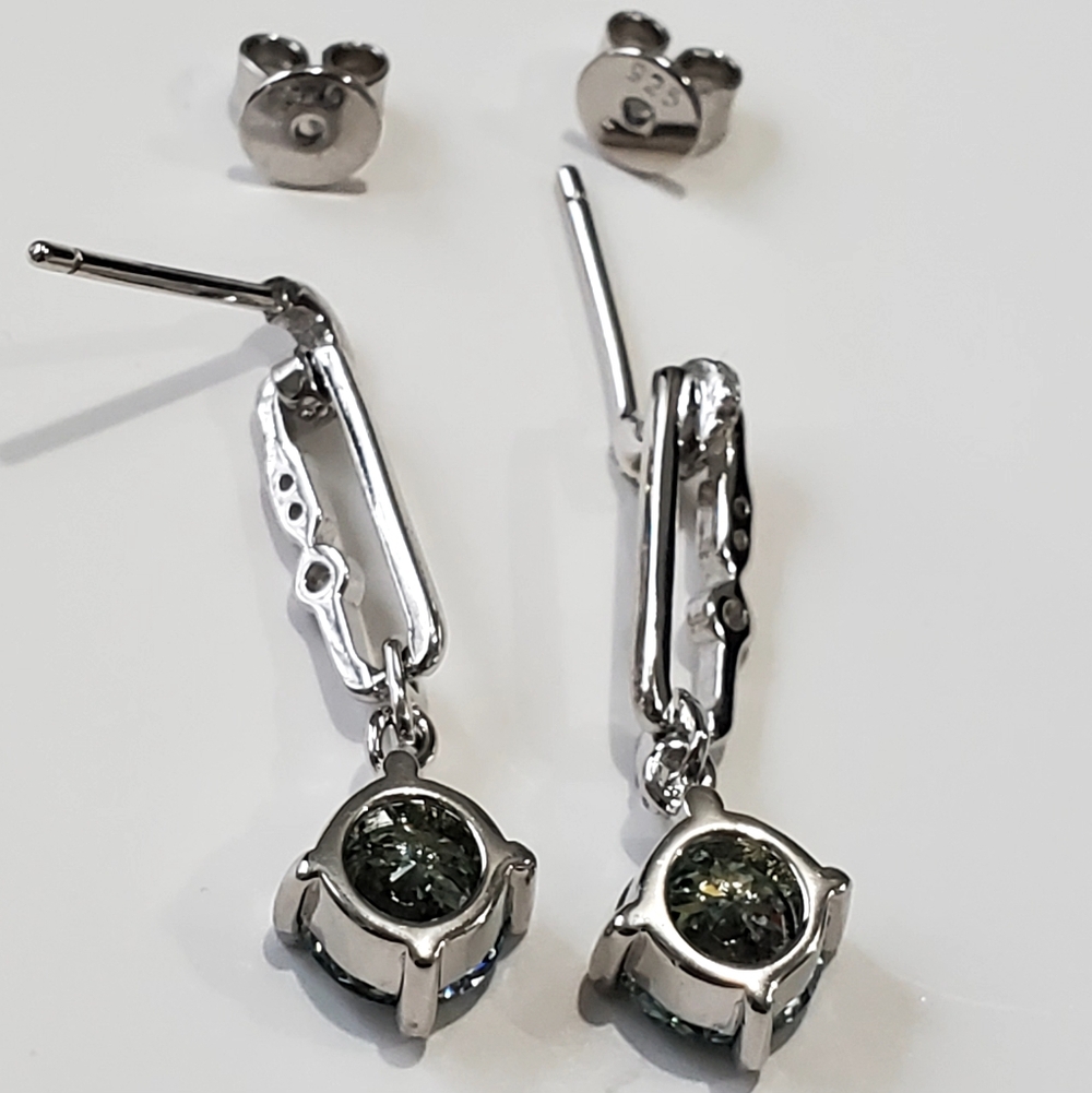 πNEW 2 Ctw Green Diamond Drop Earrings - Picture 4 of 12